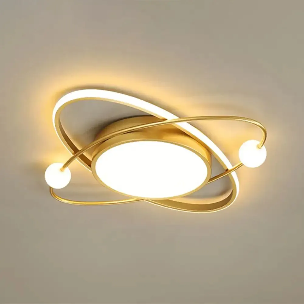 Minimalistic Gold Finish LED Flush Mount Ceiling Lamp for Bedroom