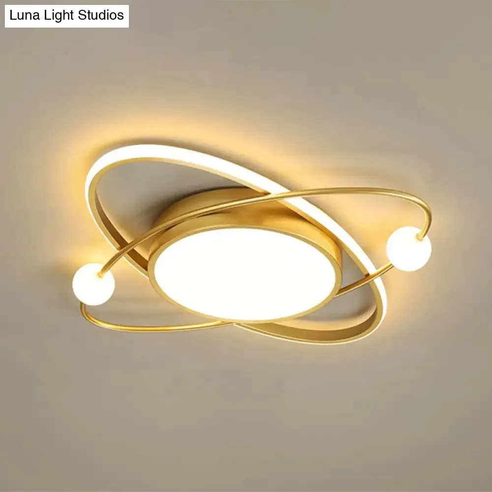 Minimalistic Gold Finish LED Flush Mount Ceiling Lamp for Bedroom