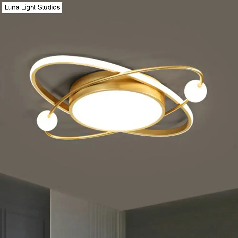 Minimalistic Gold Finish LED Flush Mount Ceiling Lamp for Bedroom