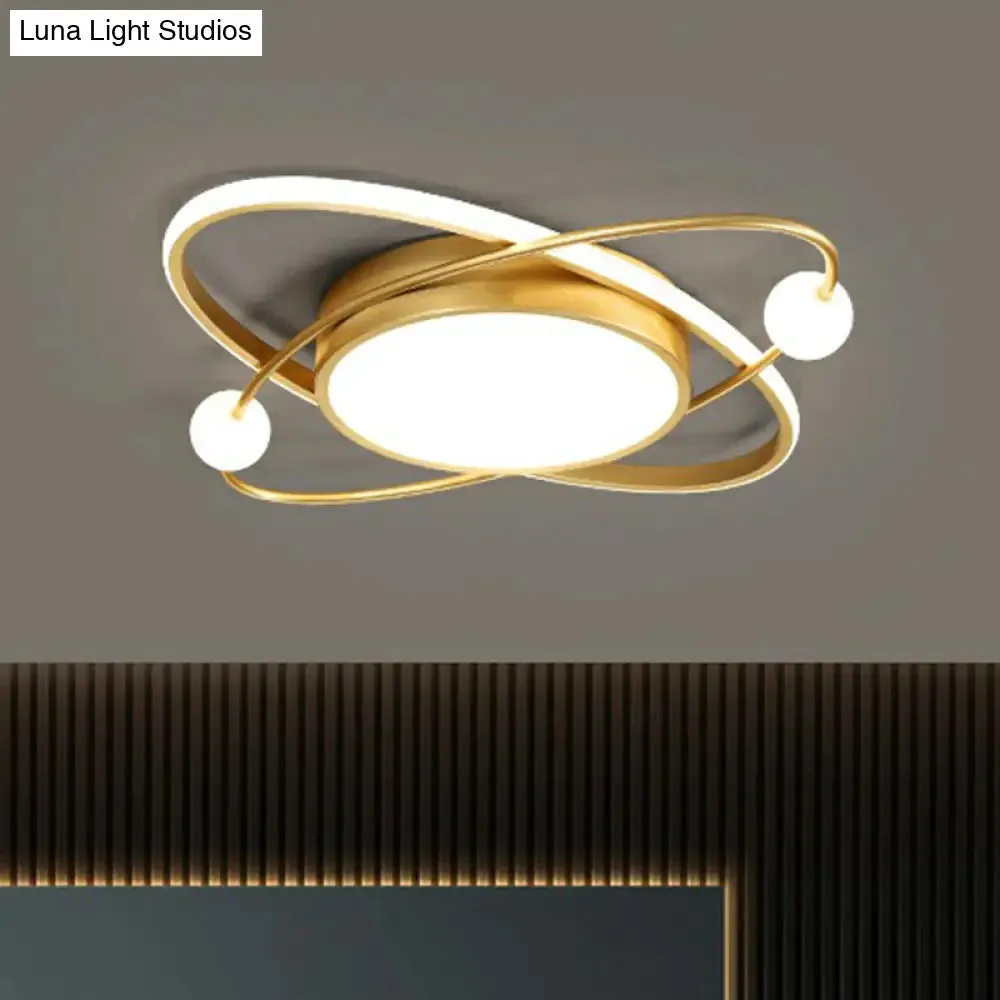 Minimalistic Gold Finish LED Flush Mount Ceiling Lamp for Bedroom