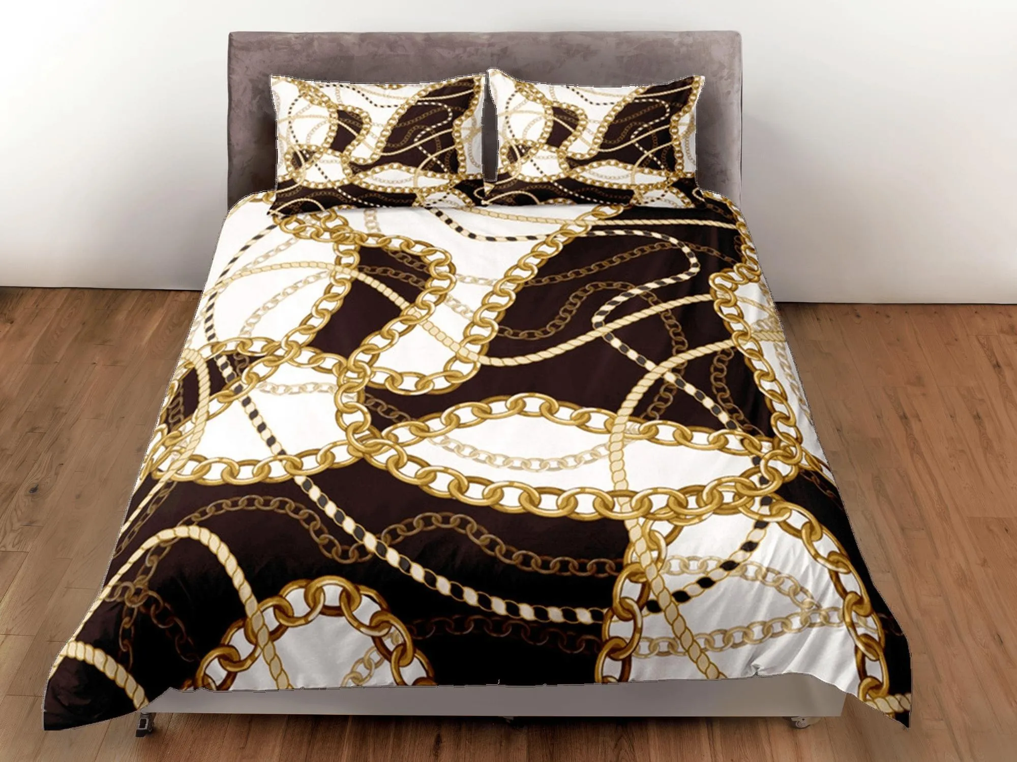 Mixed Baroque Gold Chains Luxury Duvet Cover Set Aesthetic Bedding Set Full Victorian Decor, King Duvet Cover Queen Duvet