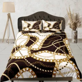 Mixed Baroque Gold Chains Luxury Duvet Cover Set Aesthetic Bedding Set Full Victorian Decor, King Duvet Cover Queen Duvet