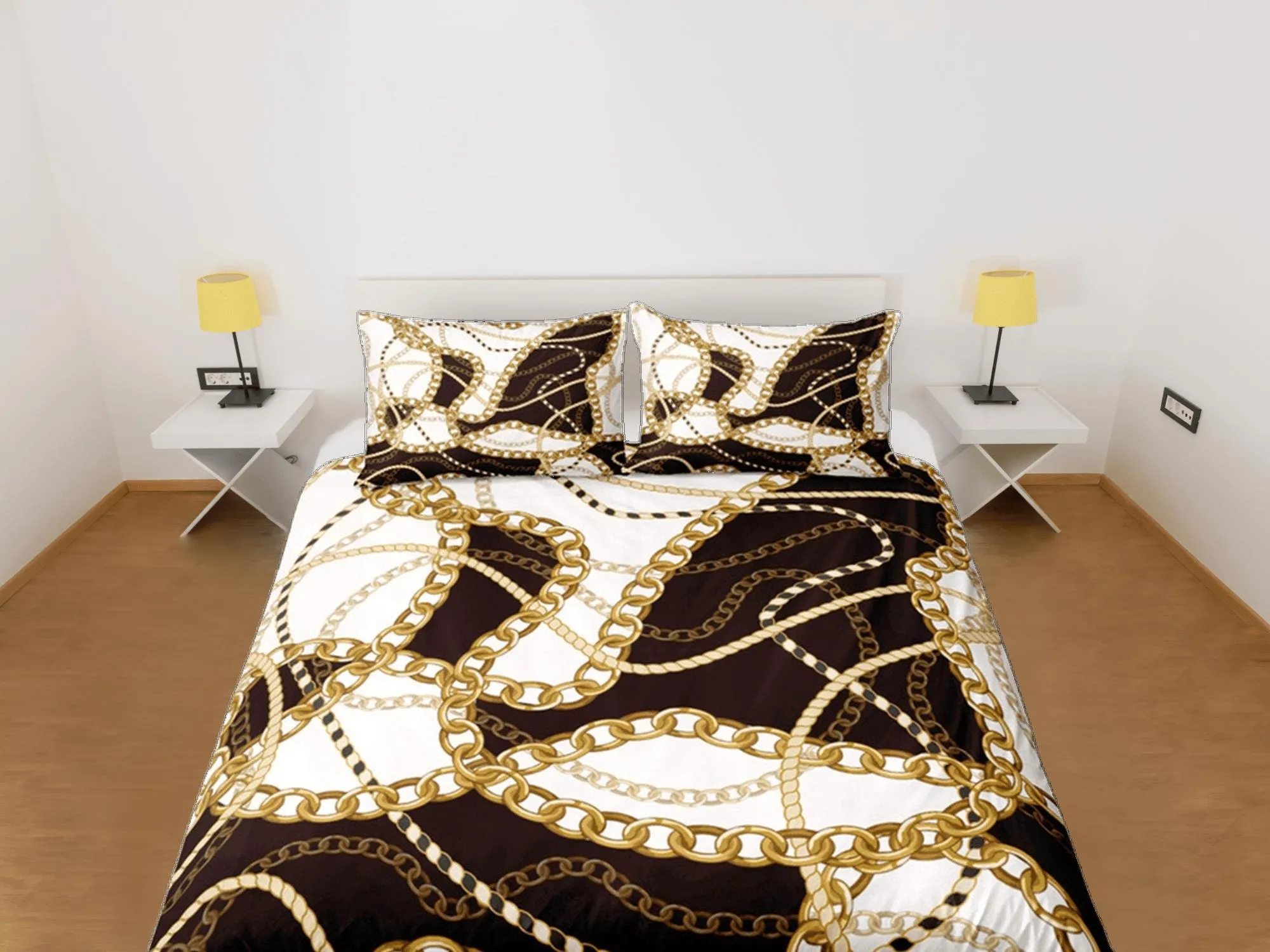 Mixed Baroque Gold Chains Luxury Duvet Cover Set Aesthetic Bedding Set Full Victorian Decor, King Duvet Cover Queen Duvet