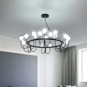 Modern Black Glass LED Chandelier for Living Room - Hanging Ceiling Lamp