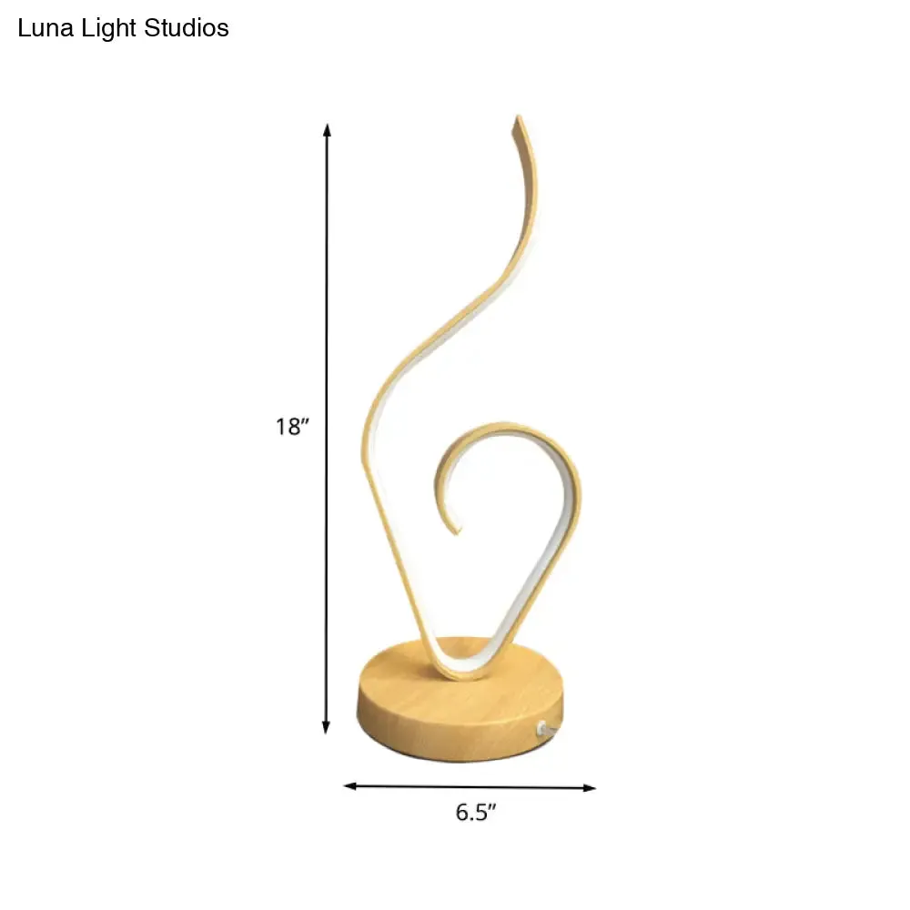 Modern LED Desk Lamp with Swirly Acrylic Design & Round Wood Base - Beige Night Table Lighting