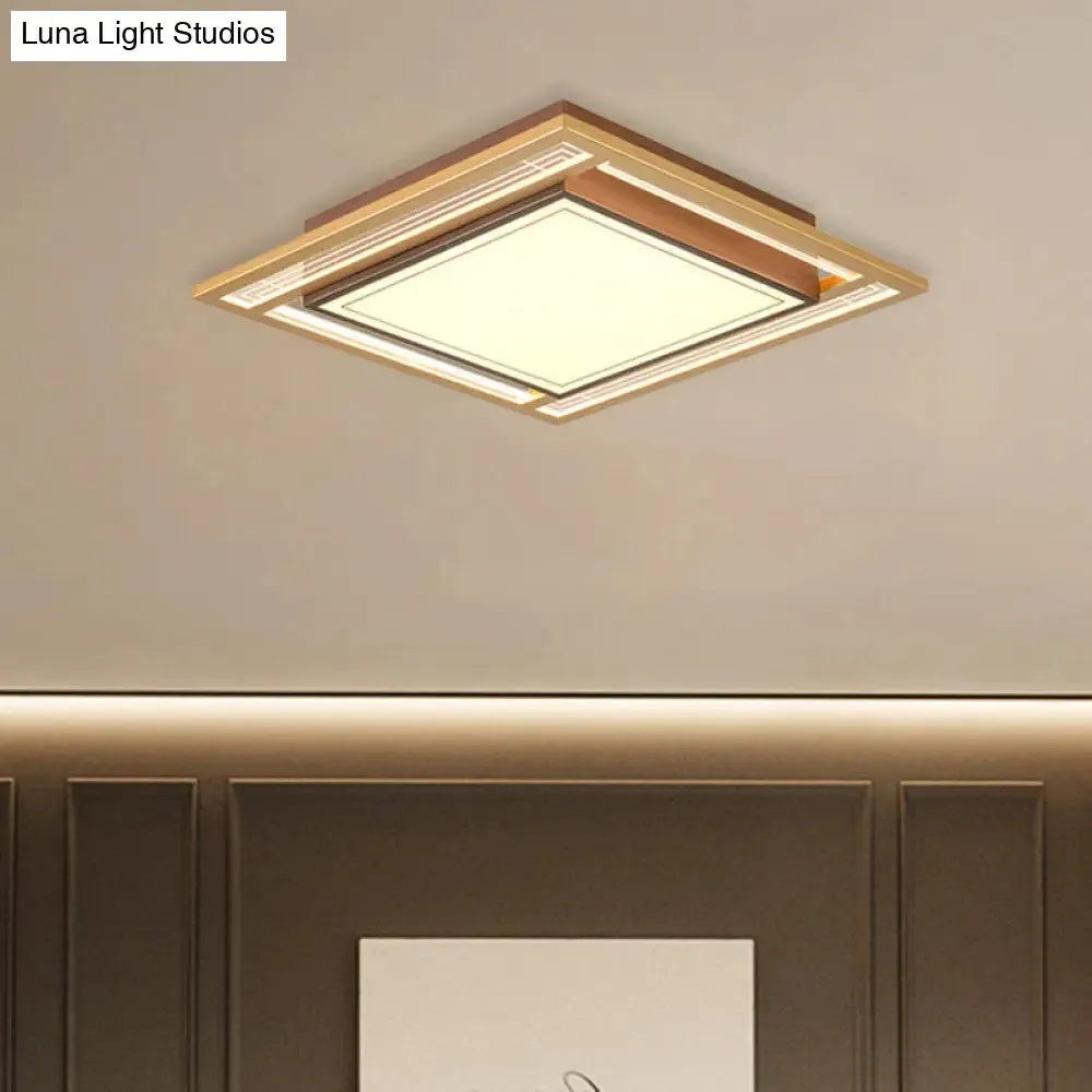 Modern LED Metallic Flush Mount Ceiling Light Fixture - Brown, Square/Rectangle Design - 21"/39" Length