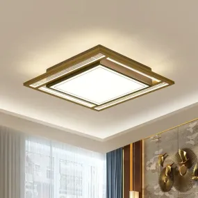 Modern LED Metallic Flush Mount Ceiling Light Fixture - Brown, Square/Rectangle Design - 21"/39" Length