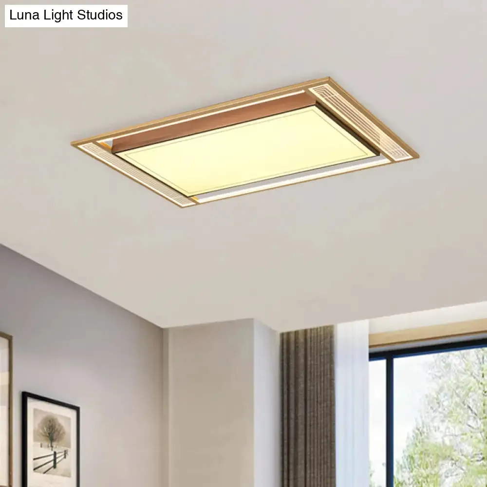 Modern LED Metallic Flush Mount Ceiling Light Fixture - Brown, Square/Rectangle Design - 21"/39" Length