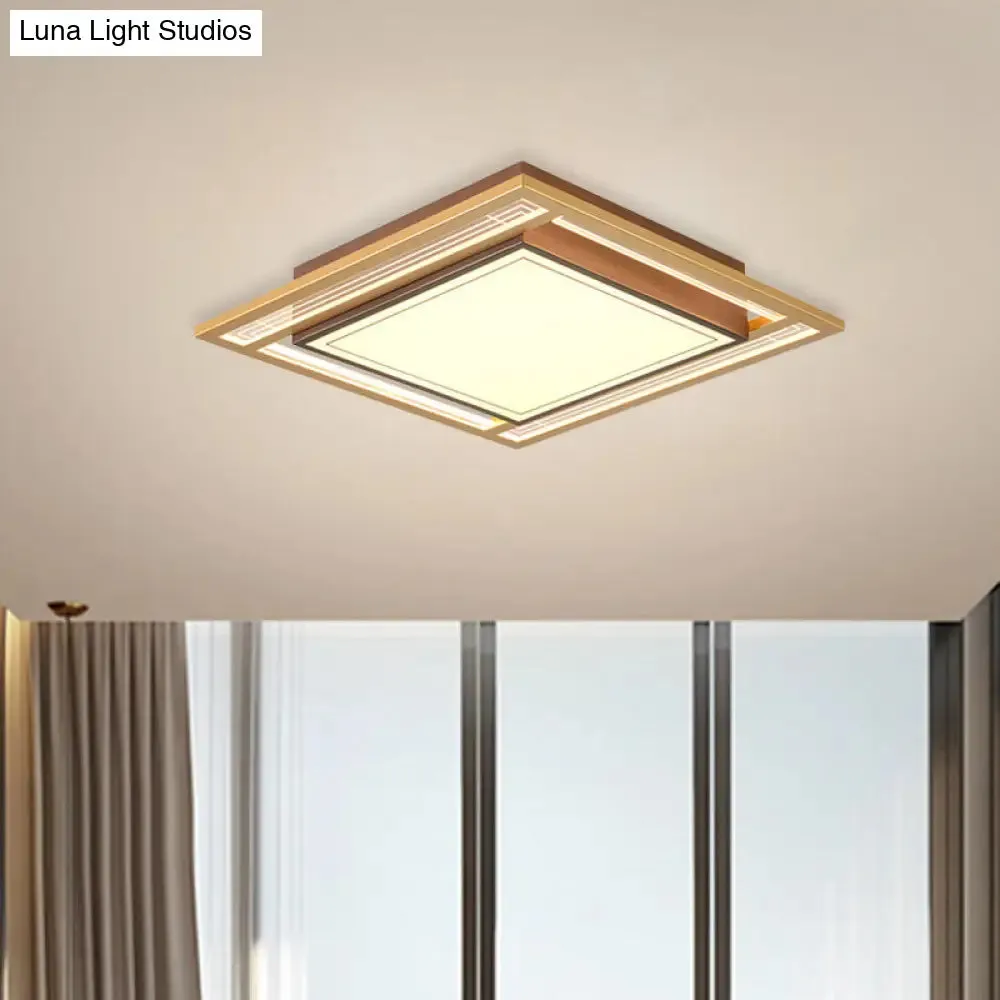 Modern LED Metallic Flush Mount Ceiling Light Fixture - Brown, Square/Rectangle Design - 21"/39" Length