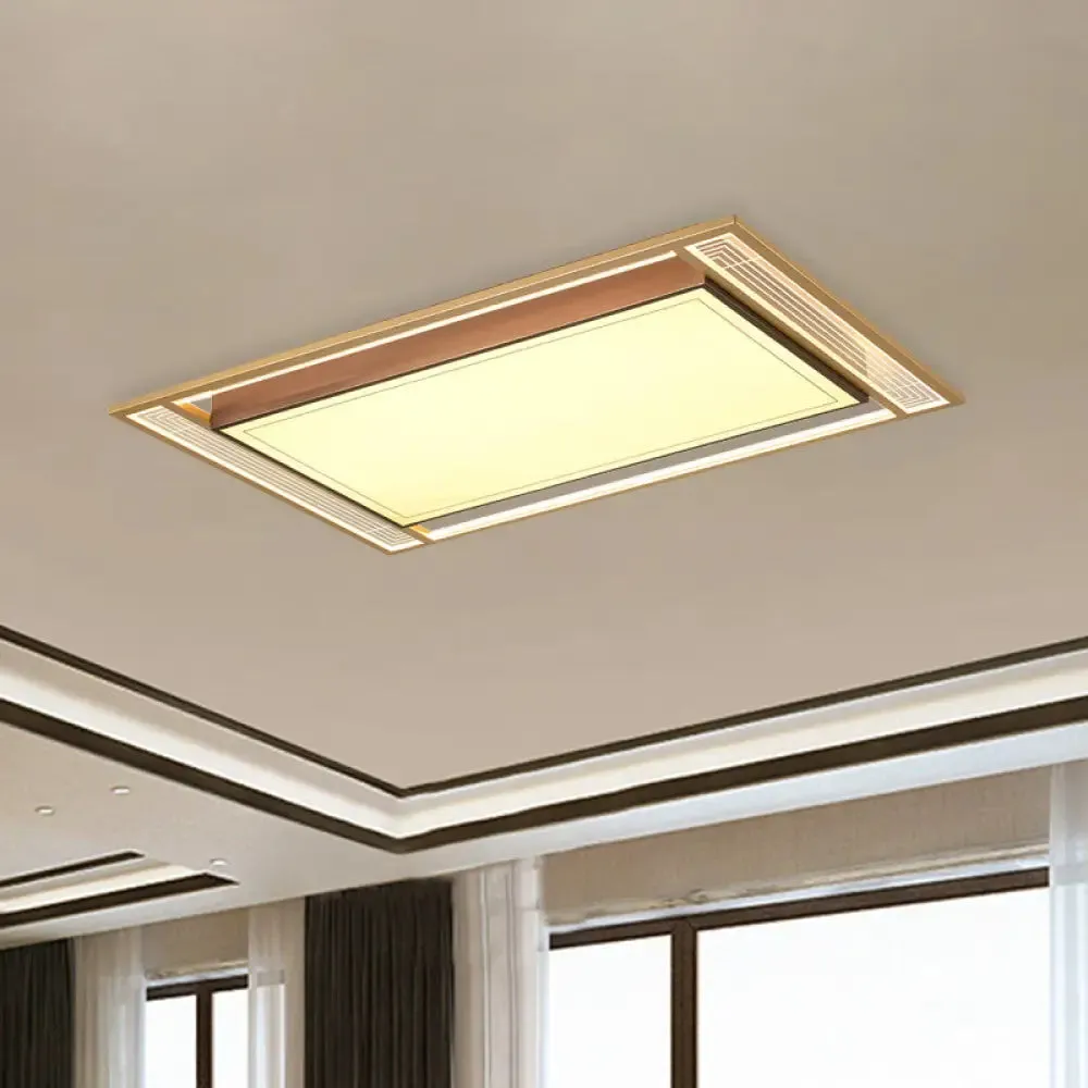 Modern LED Metallic Flush Mount Ceiling Light Fixture - Brown, Square/Rectangle Design - 21"/39" Length