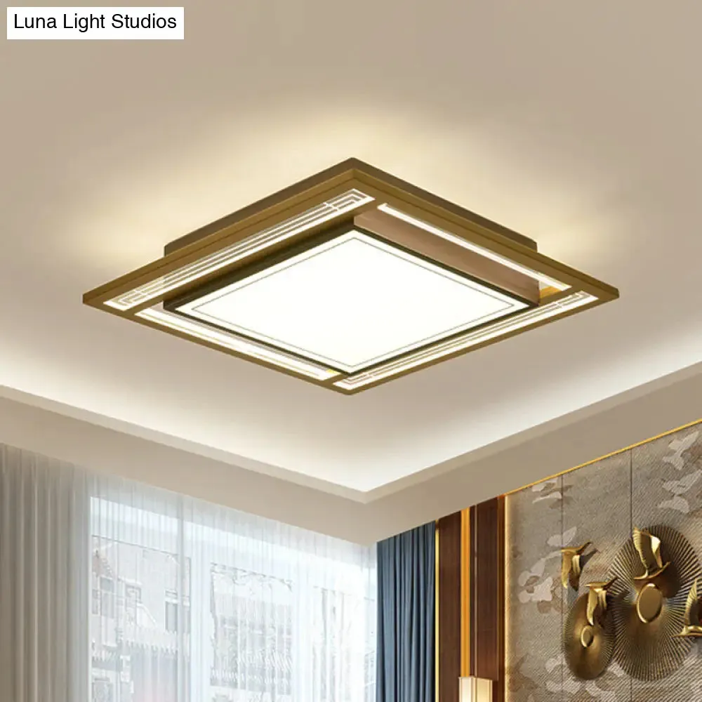 Modern LED Metallic Flush Mount Ceiling Light Fixture - Brown, Square/Rectangle Design - 21"/39" Length