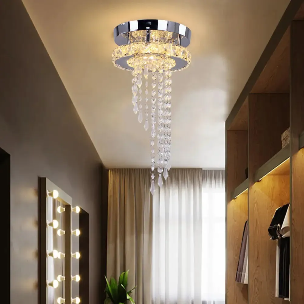 Modern LED Spiral Crystal Ceiling Light for Corridor: Stainless Steel Flushmount