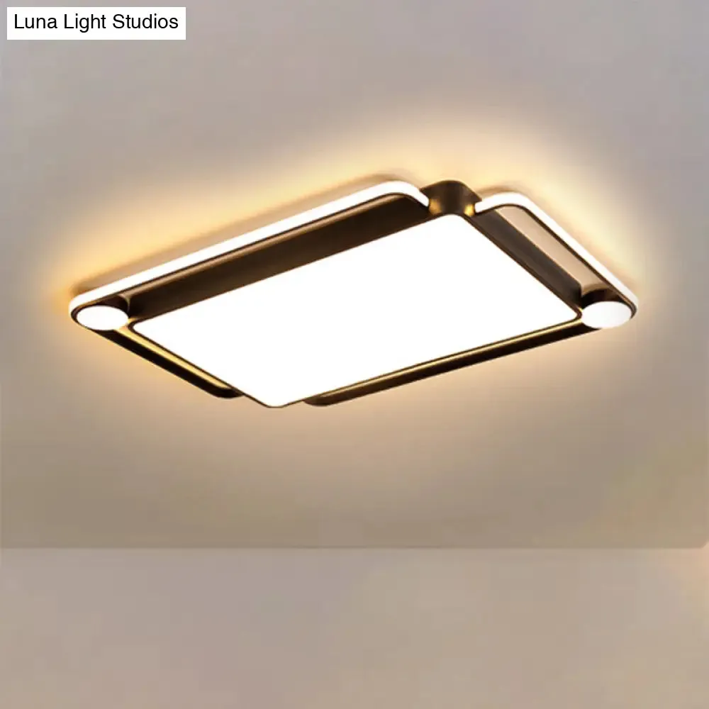 Modern Rectangular Flush Mount LED Ceiling Light in Metallic Black - Perfect for Living Room, Warm and White Lighting