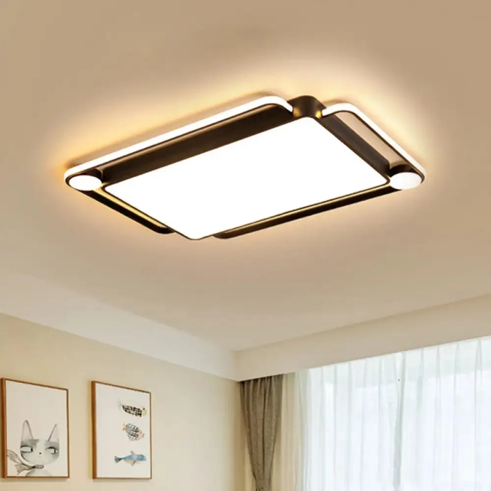 Modern Rectangular Flush Mount LED Ceiling Light in Metallic Black - Perfect for Living Room, Warm and White Lighting