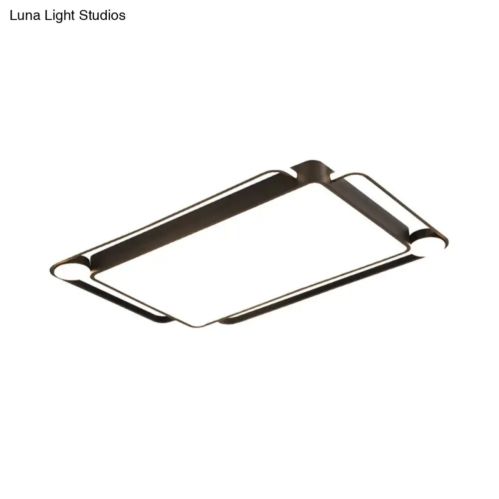 Modern Rectangular Flush Mount LED Ceiling Light in Metallic Black - Perfect for Living Room, Warm and White Lighting