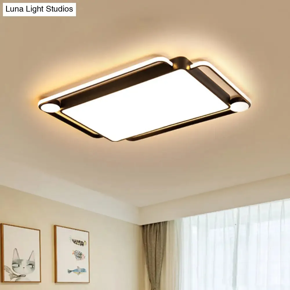 Modern Rectangular Flush Mount LED Ceiling Light in Metallic Black - Perfect for Living Room, Warm and White Lighting