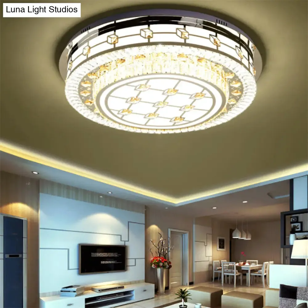 Modernist LED Chrome Crystal Flush Mount Ceiling Light for Living Room - 23.5"/31.5" Diameter