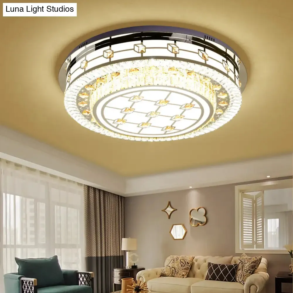 Modernist LED Chrome Crystal Flush Mount Ceiling Light for Living Room - 23.5"/31.5" Diameter