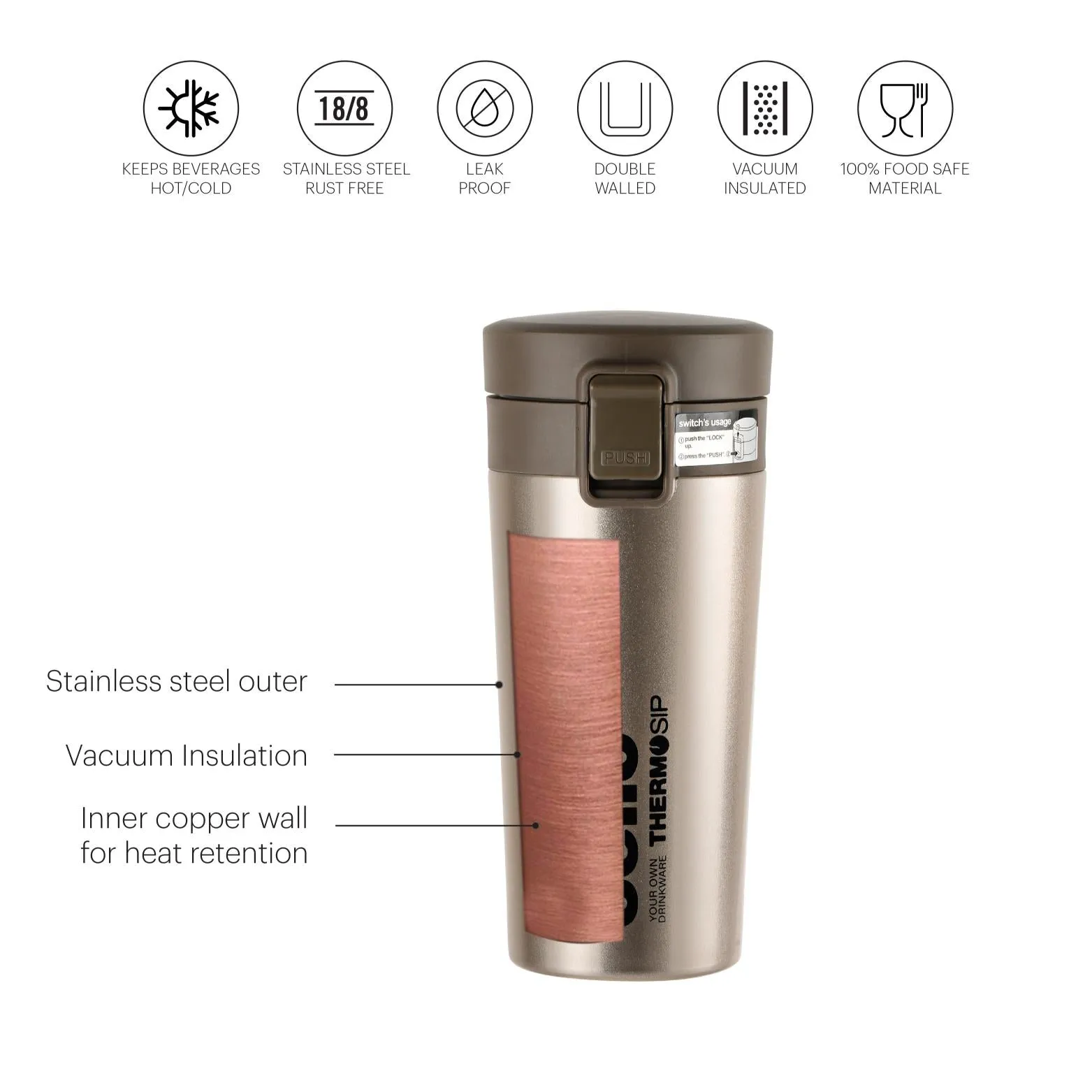 Monty Flask, Vacusteel Water Bottle, 300ml