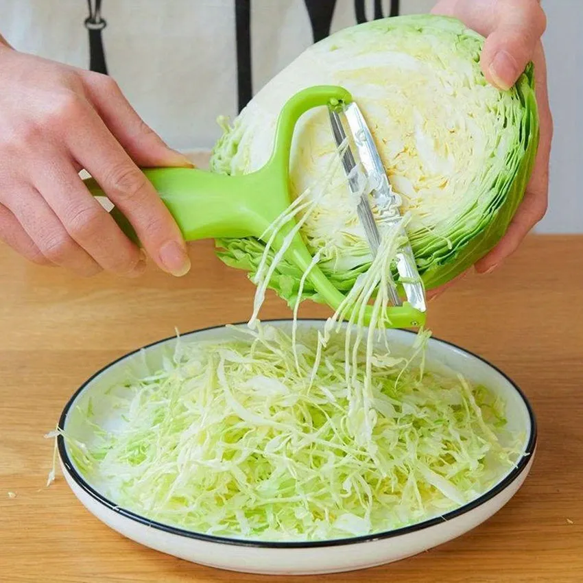 Multi-Functional Vegetable Slicer, Shredder & Peeler - Metal & Plastic Salad Cutter for Cabbage, Lettuce, Carrots