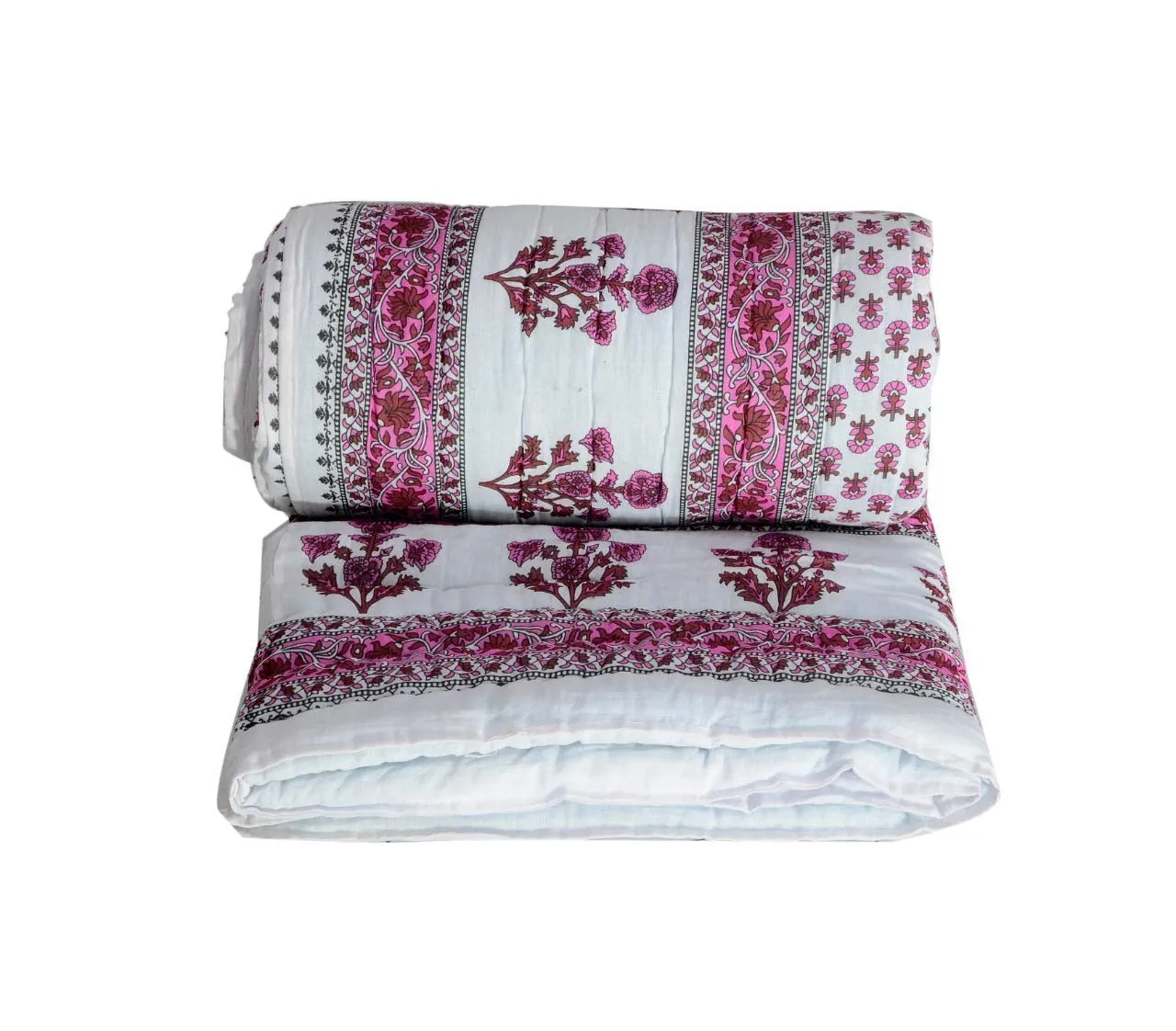 Namaste India Double Bed Size Pink Jaipuri Cotton AC Quilt Razai Floral Prints for Winters