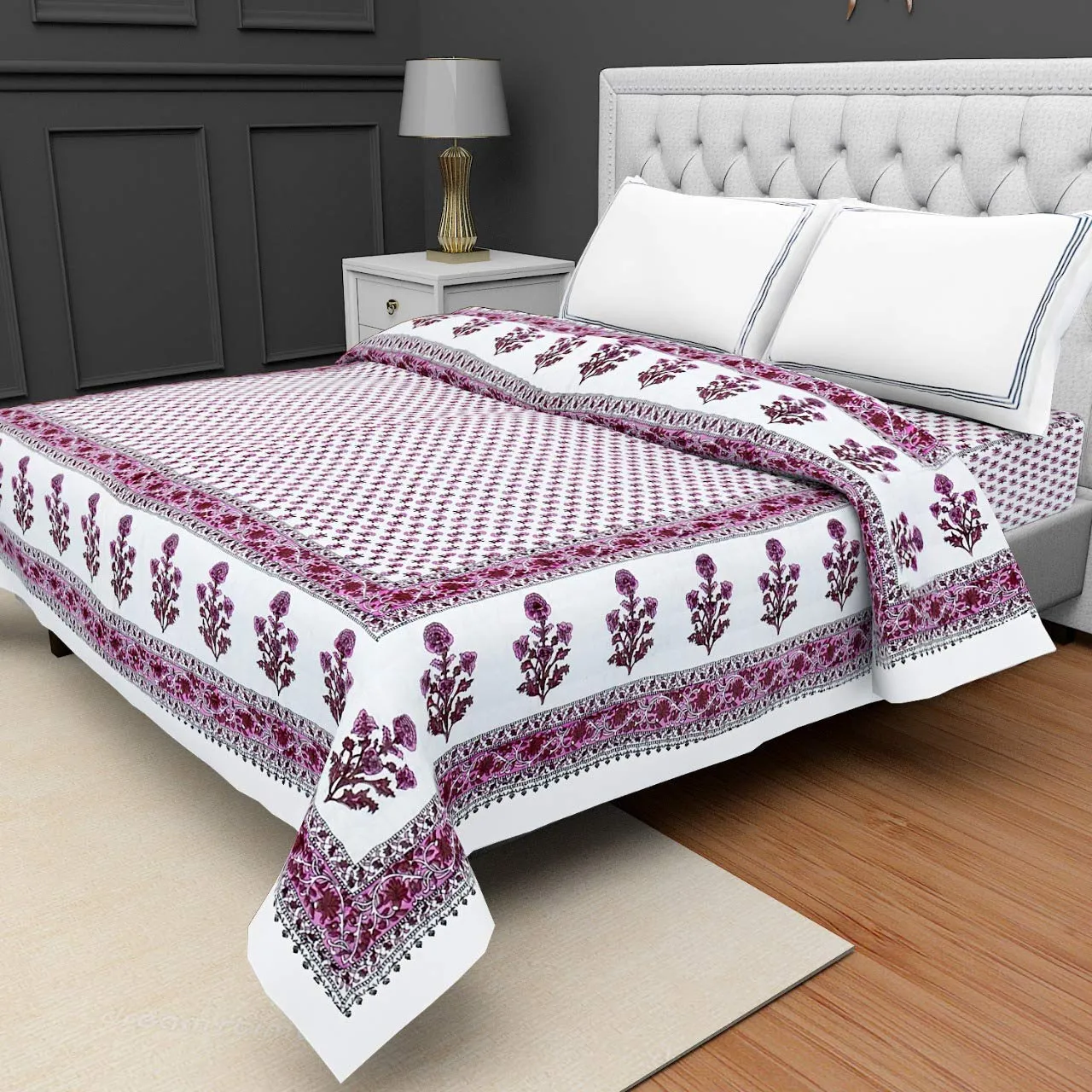 Namaste India Double Bed Size Pink Jaipuri Cotton AC Quilt Razai Floral Prints for Winters