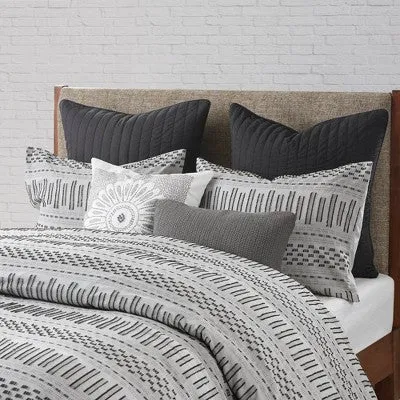 New - 3pc Full/Queen Rhea Cotton Jacquard Duvet Cover Mini Set Gray