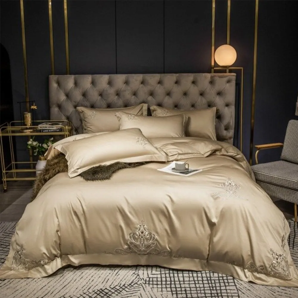 New Luxury Embroidered Beige Duvet Set