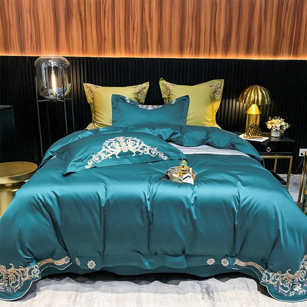 New Luxury Embroidered Teal Duvet Set