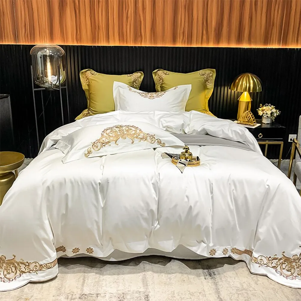 New Luxury Embroidered White Duvet Set