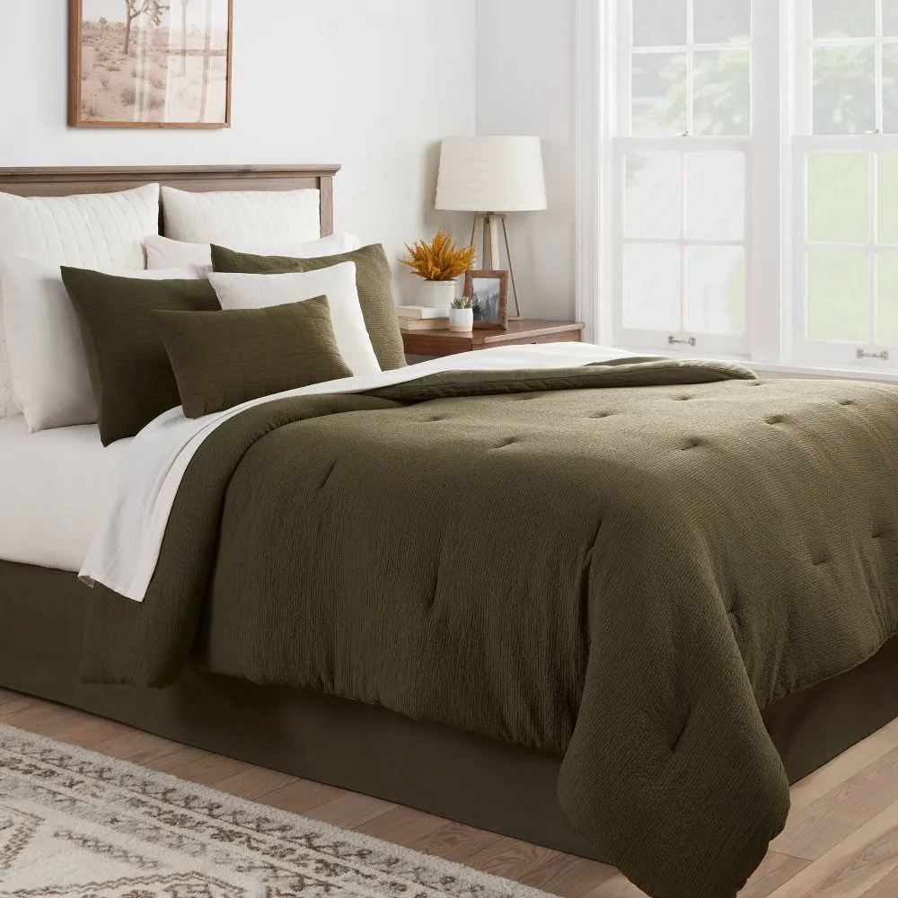 New - Threshold 12-Piece Comforter Set Micro-Textured OEKO-TEX, Dark Green, King