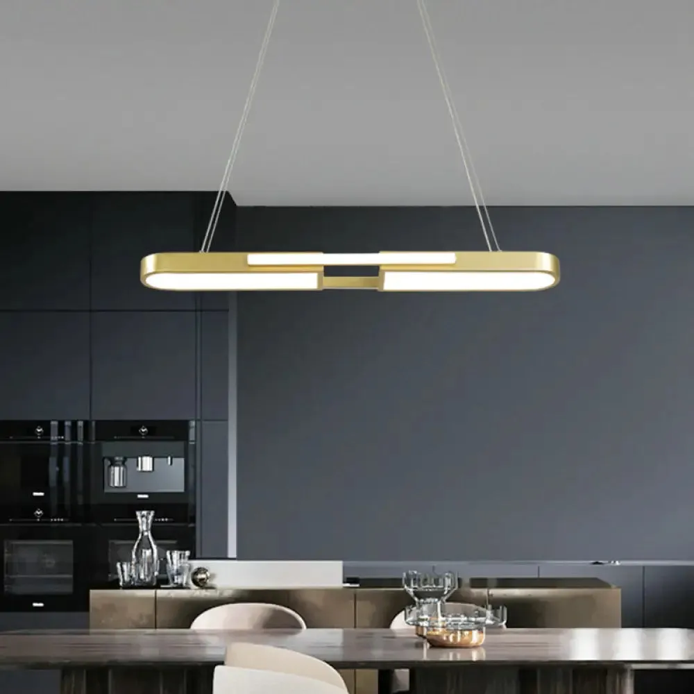 Oblong Acrylic Pendant Light Kit - Simple Style, Black/Gold LED Island Lamp in Warm/White Light for Dining Room