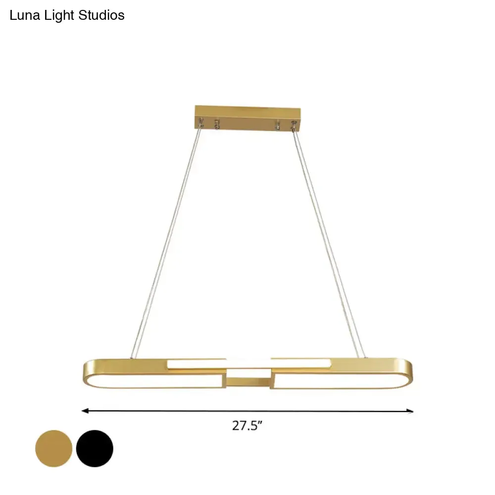 Oblong Acrylic Pendant Light Kit - Simple Style, Black/Gold LED Island Lamp in Warm/White Light for Dining Room