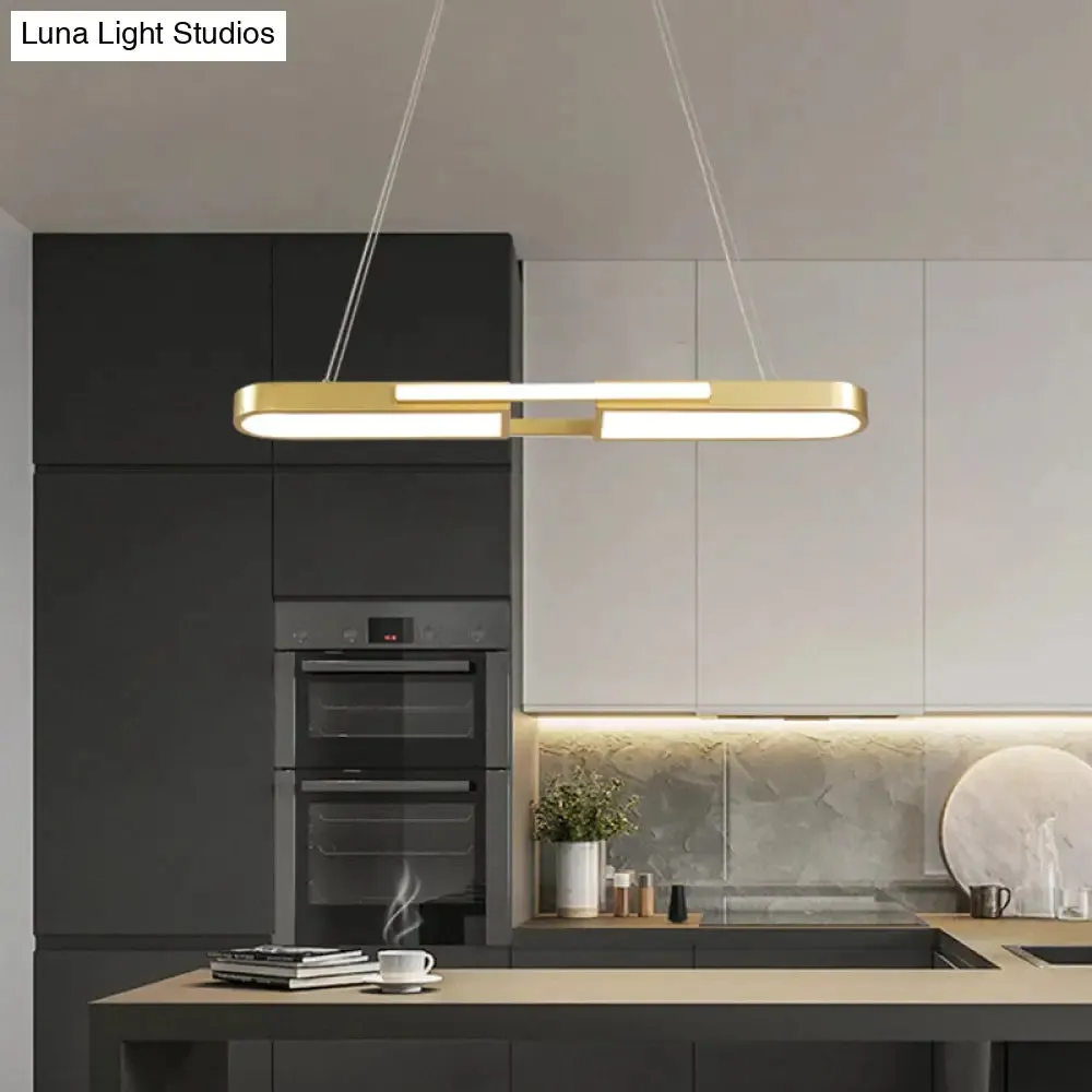 Oblong Acrylic Pendant Light Kit - Simple Style, Black/Gold LED Island Lamp in Warm/White Light for Dining Room