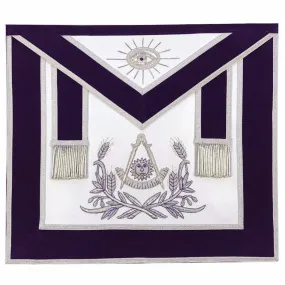 Past Master Blue Lodge Apron - Purple Velvet with Silver Hand Embroidery