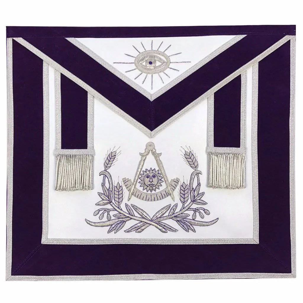 Past Master Blue Lodge Apron - Purple Velvet with Silver Hand Embroidery