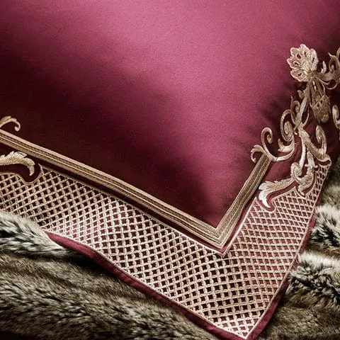 Persian  Royal Maroon Style Luxury Duvet Set 100% Egyptian Cotton With Golden Embroidery