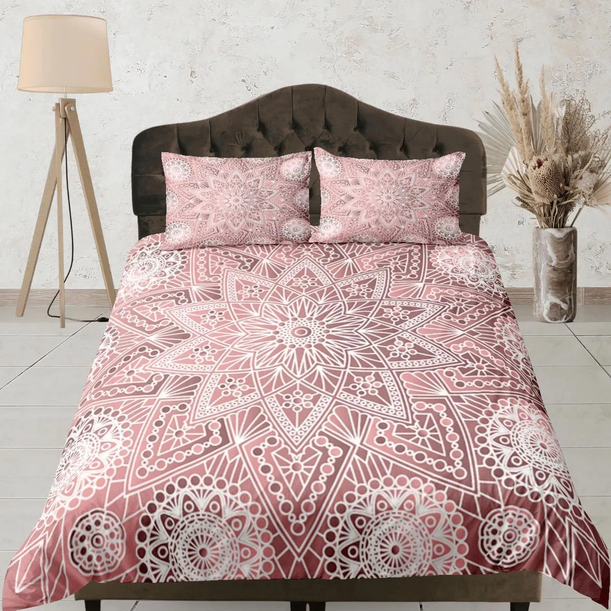 Pink Mandala Duvet Cover Set Boho Bedding Hippie Dorm Bedding Pillowcase, Single Bed