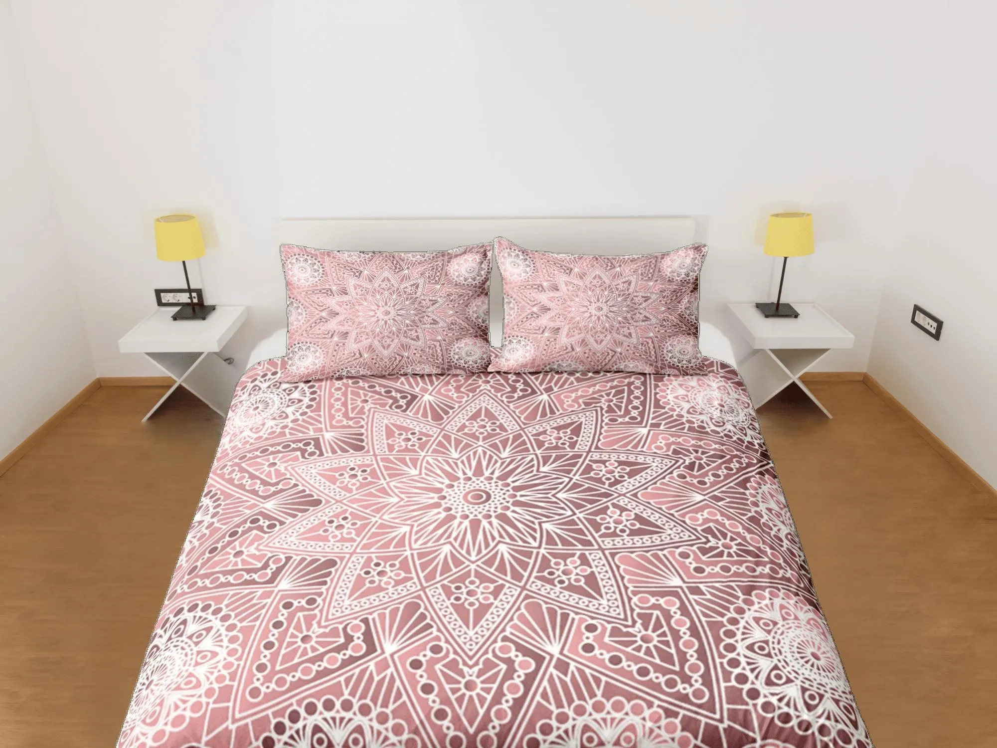 Pink Mandala Duvet Cover Set Boho Bedding Hippie Dorm Bedding Pillowcase, Single Bed