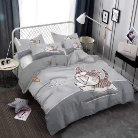 Playful and happy cat bedding grey, toddler bedding, kids duvet cover set, gift for cat lovers, baby bedding, baby shower gift