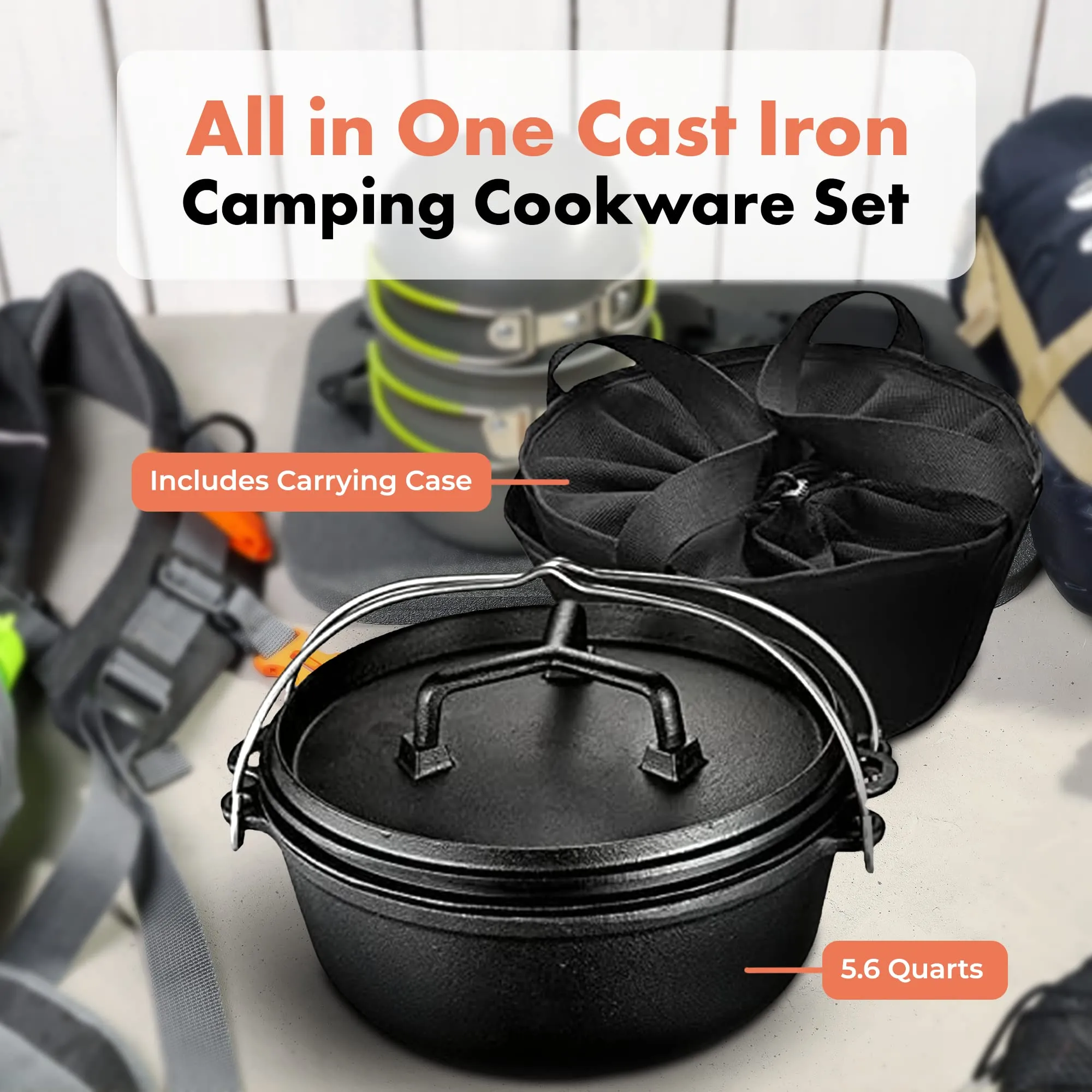 Pre Seasoned Cast Iron 7 Piece Bundle Kitchen Cooking Or Camping Cooking Set, Cookware Set