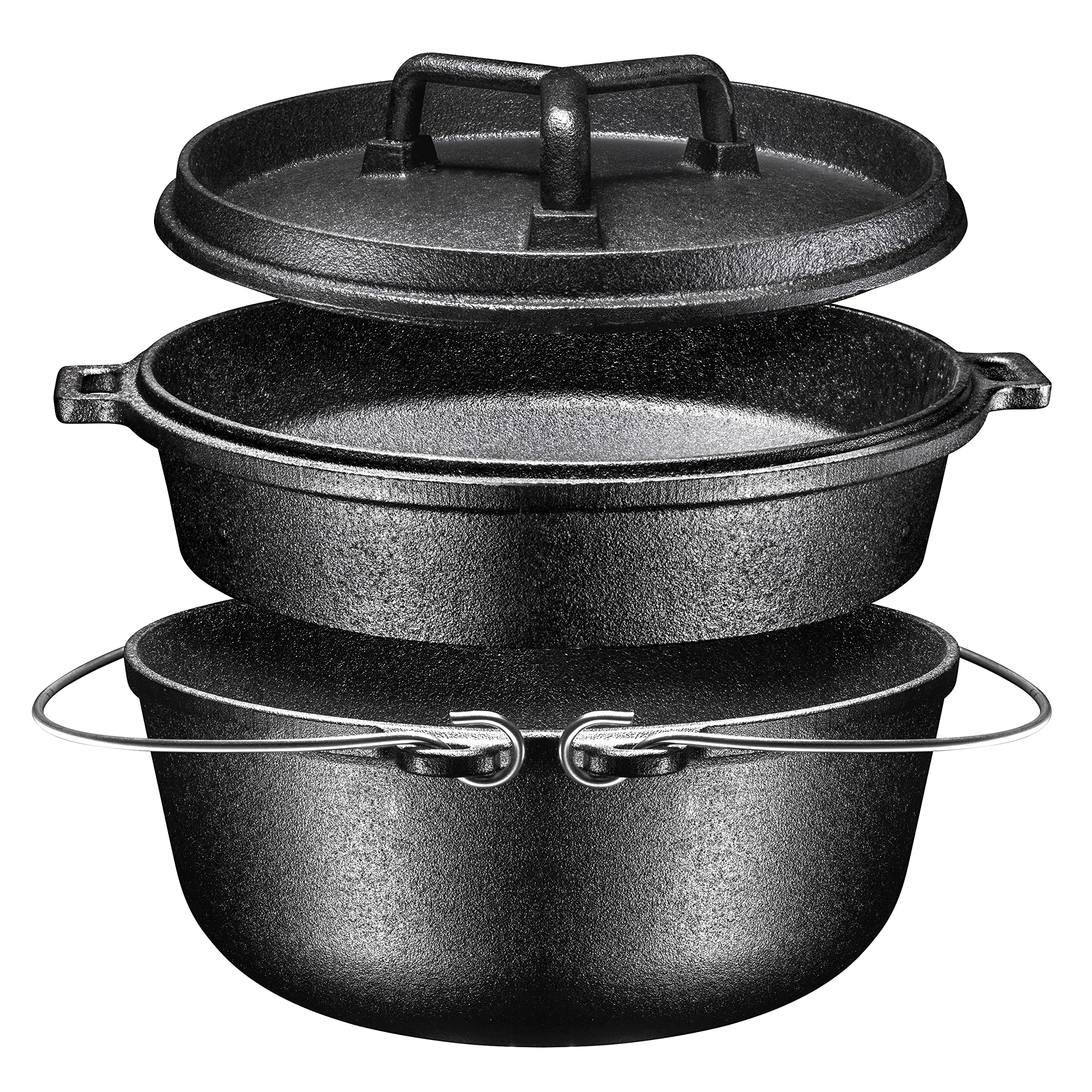 Pre Seasoned Cast Iron 7 Piece Bundle Kitchen Cooking Or Camping Cooking Set, Cookware Set