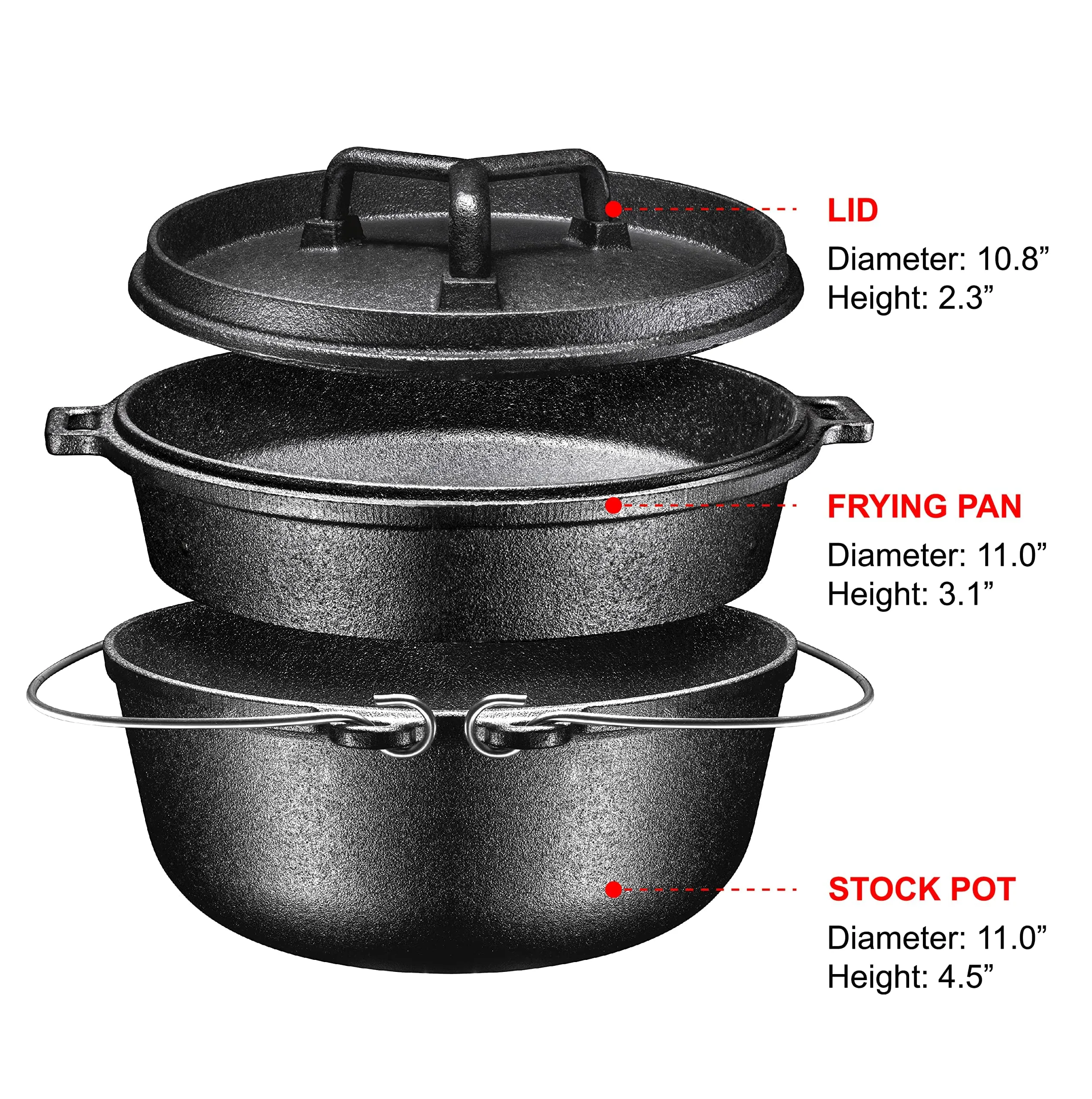 Pre Seasoned Cast Iron 7 Piece Bundle Kitchen Cooking Or Camping Cooking Set, Cookware Set