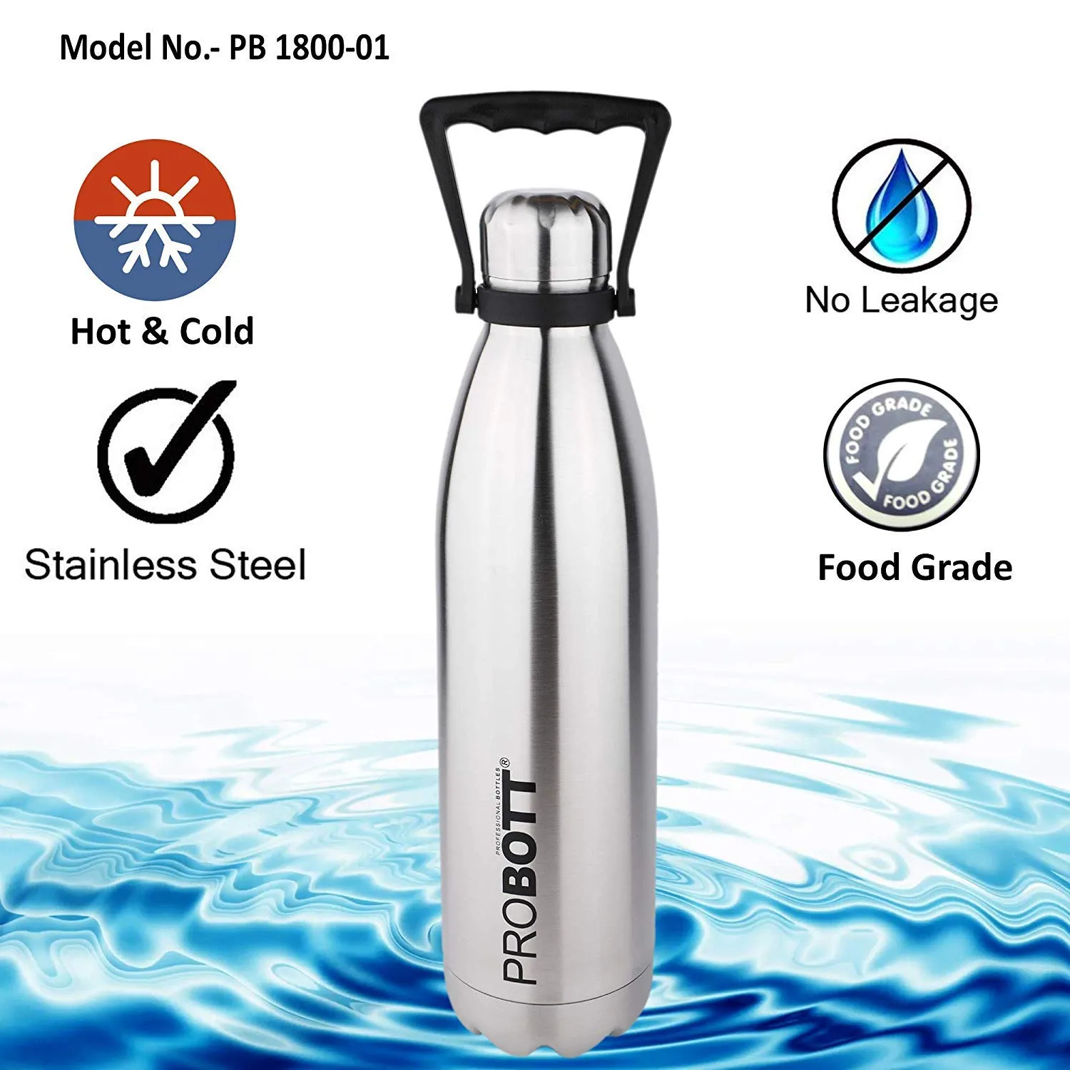 PROBOTT Stainless Steel Tradition hot & Cold Vacuum Bottle 1800ml -Silver (PB1800-01)