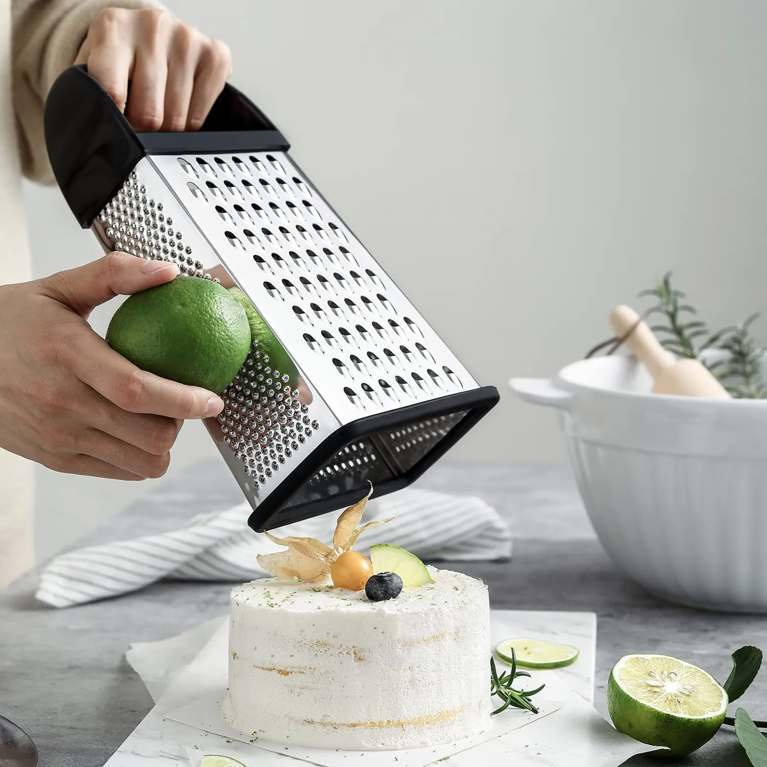 Professional Box Grater With Storage Container, Stainless Steel & Soft Grip Handle, 4 Sides, Handheld Kitchen Food Shredder