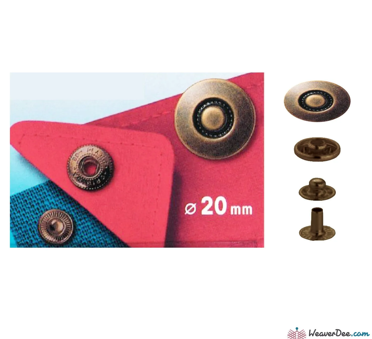 PRYM Press Studs (No-Sew) - Antique Brass 20mm: Pack of 6