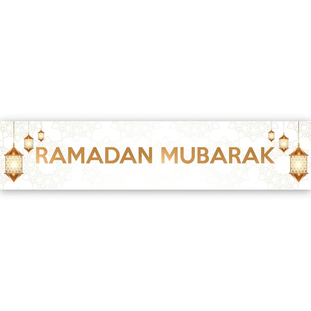 Ramadan Mubarak Banner - White & Gold Lanterns