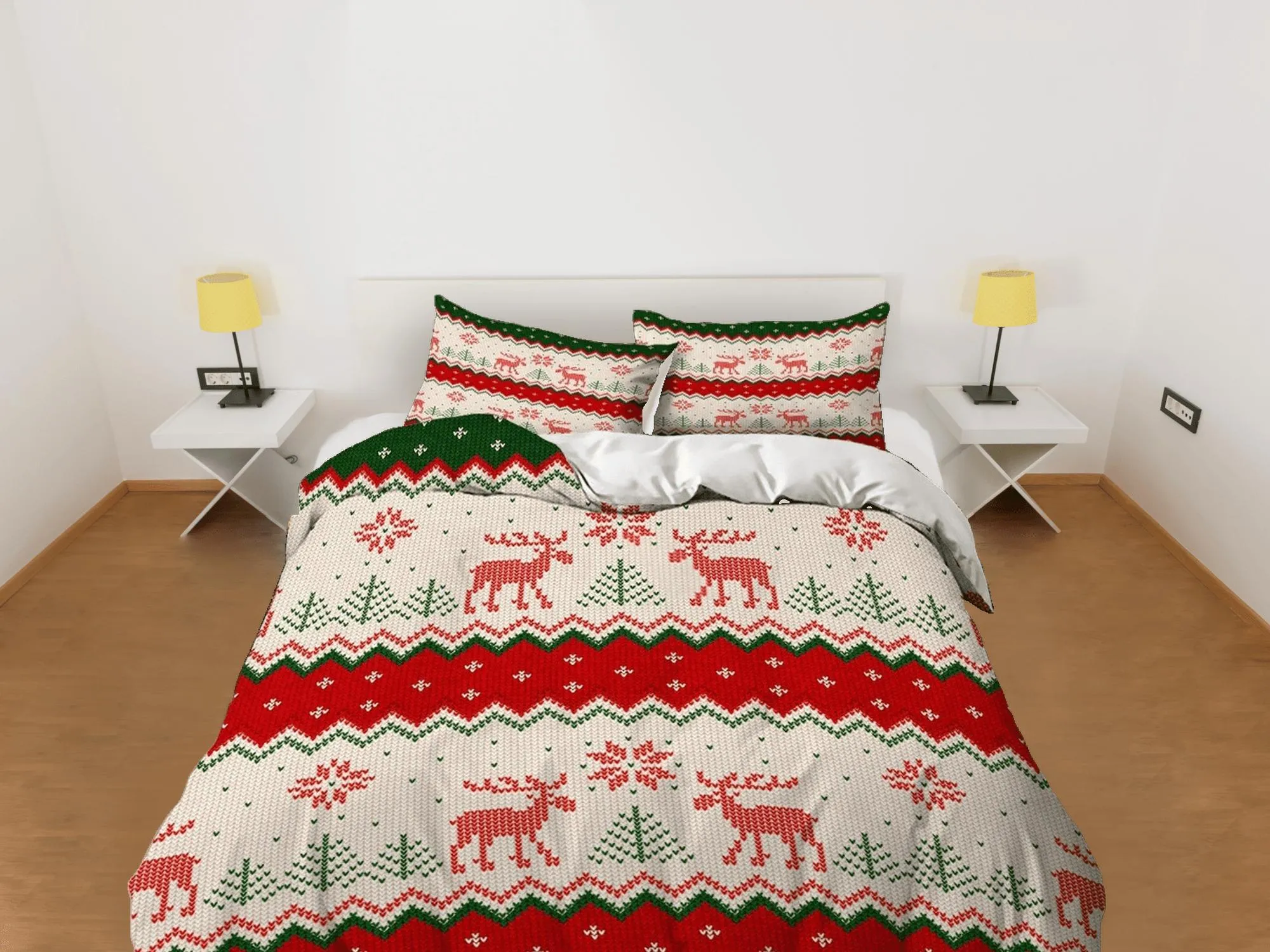 Reindeer 1950s Christmas bedding & pillowcase holiday gift duvet cover king queen full twin toddler bedding baby Christmas farmhouse decor