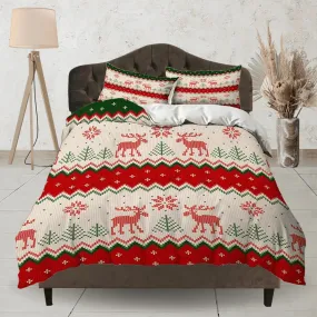 Reindeer 1950s Christmas bedding & pillowcase holiday gift duvet cover king queen full twin toddler bedding baby Christmas farmhouse decor