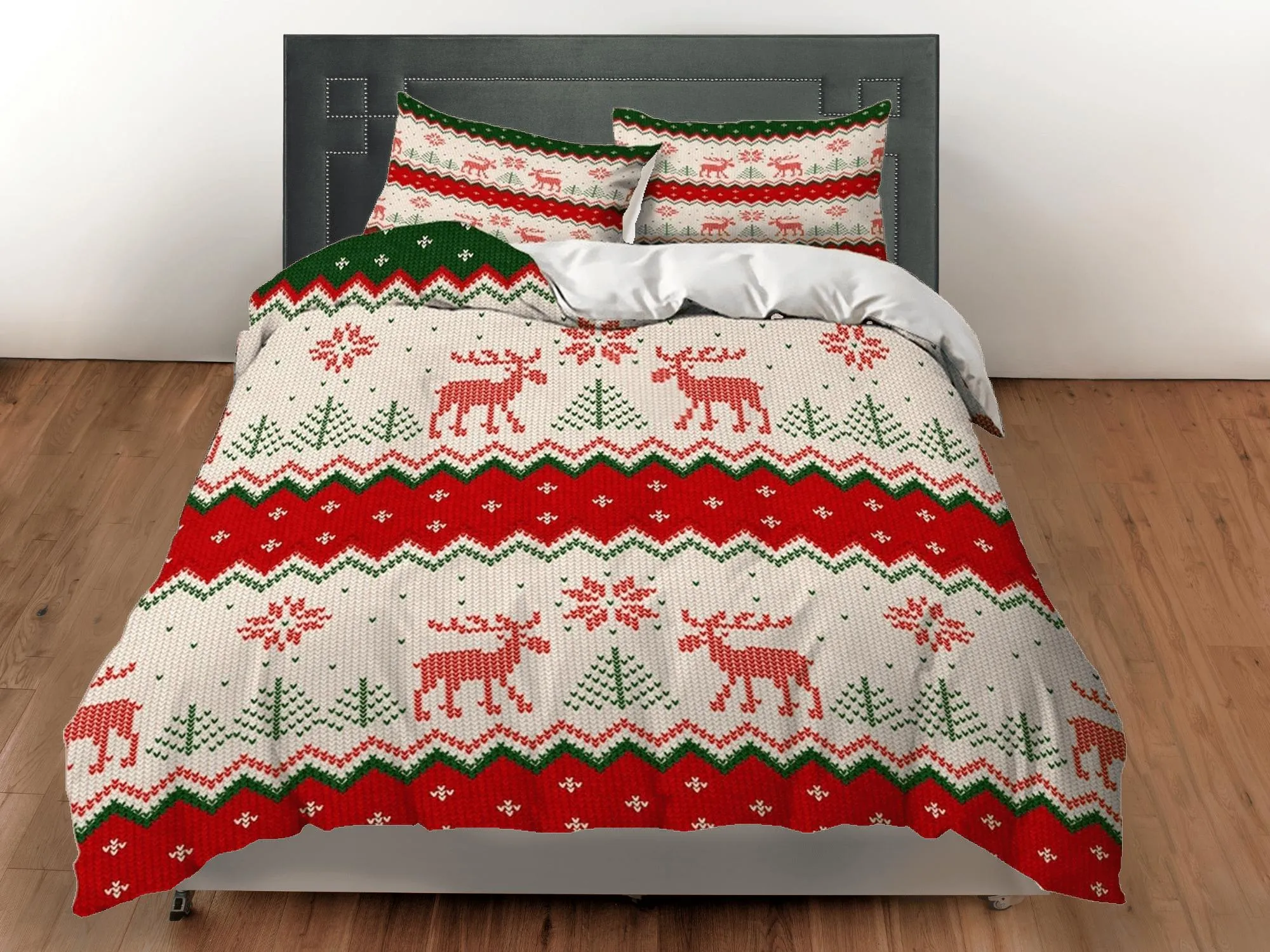 Reindeer 1950s Christmas bedding & pillowcase holiday gift duvet cover king queen full twin toddler bedding baby Christmas farmhouse decor